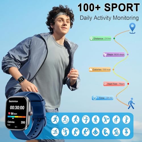 Image of Smart Watch for Men Women, 2026 New Smartwatch(Answer /Make Call) , 1.91 inch Fitness Watch with 120+ Sport Modes, Fitness Tracke with Pedometer /Sleep Monitor /Heart Rate /IP68, for Android /iPhone Blue
