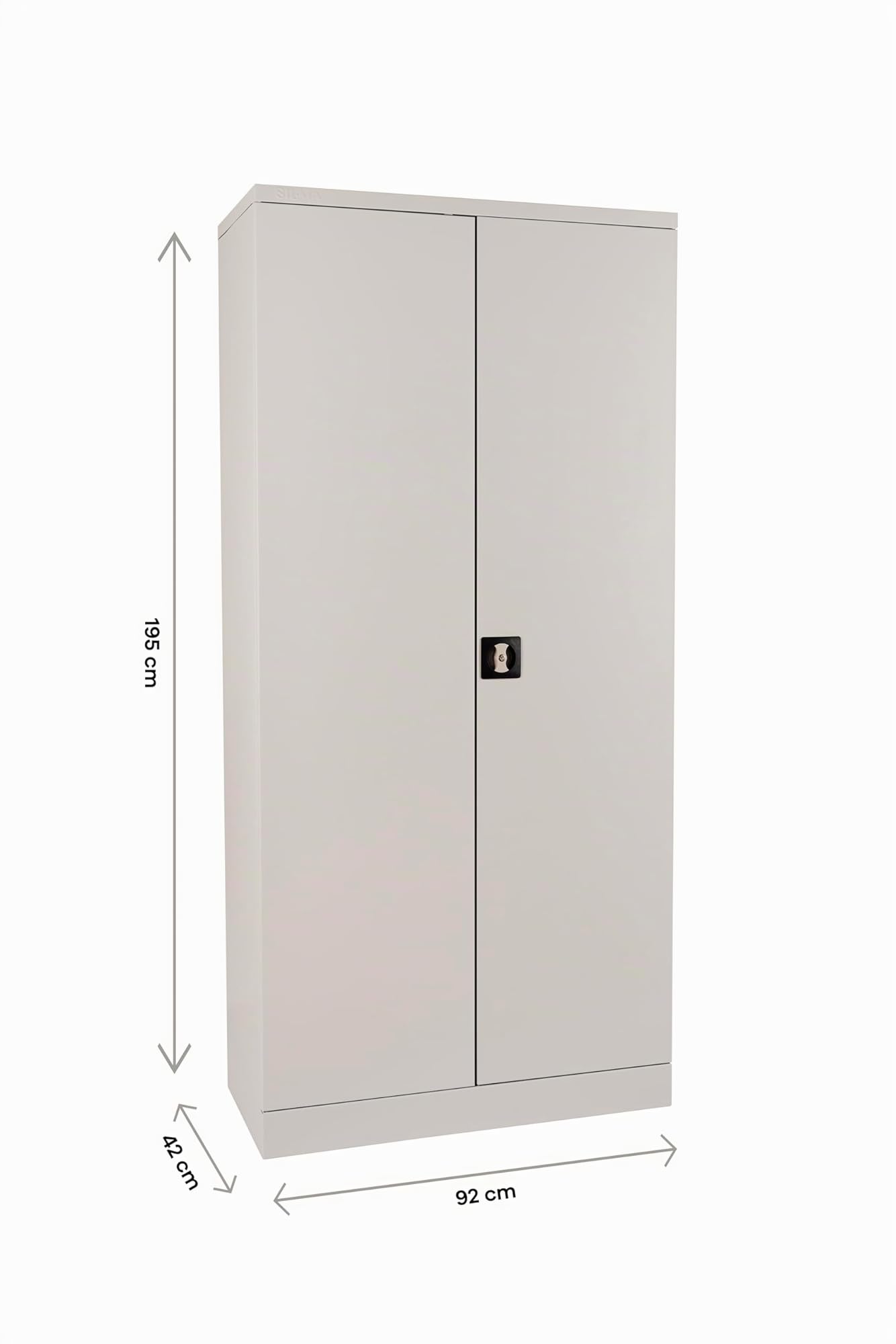Sigma Armadietto per Documenti in Metallo, 92x42x195 cm, 2 Ante Battenti, 4 Ripiani Regolabili (50 kg Ciascuno), Serratura a Chiave, Maniglia Rotante, Ideale per Ufficio, Garage ed Esterni, Grigio