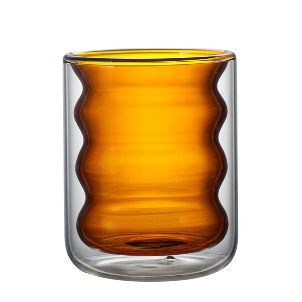 Colcolo Kaffeetasse Borosilikat Doppelwandglas Trinkbecher Isolierter Glaskrug Doppelwand Glas Tasse Bequeme Öffnung Verhindert Verbrennungen für Zuhause Gast, Yellow