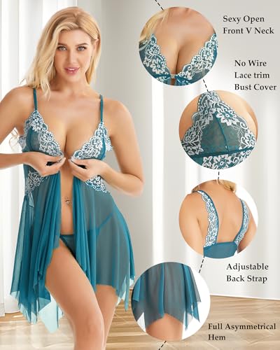 Image of ADOREJOY Women Lingerie Babydoll Front Closure Mesh Lace Chemise Sleepwear Nightie