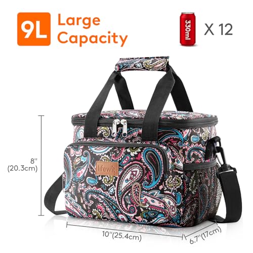 Image of Lifewit Medium Lunch Bag, Insulated Lunch Box, Soft Cooler Cooling Tote for Adult Men Women, Paisley 12-Can (9L)