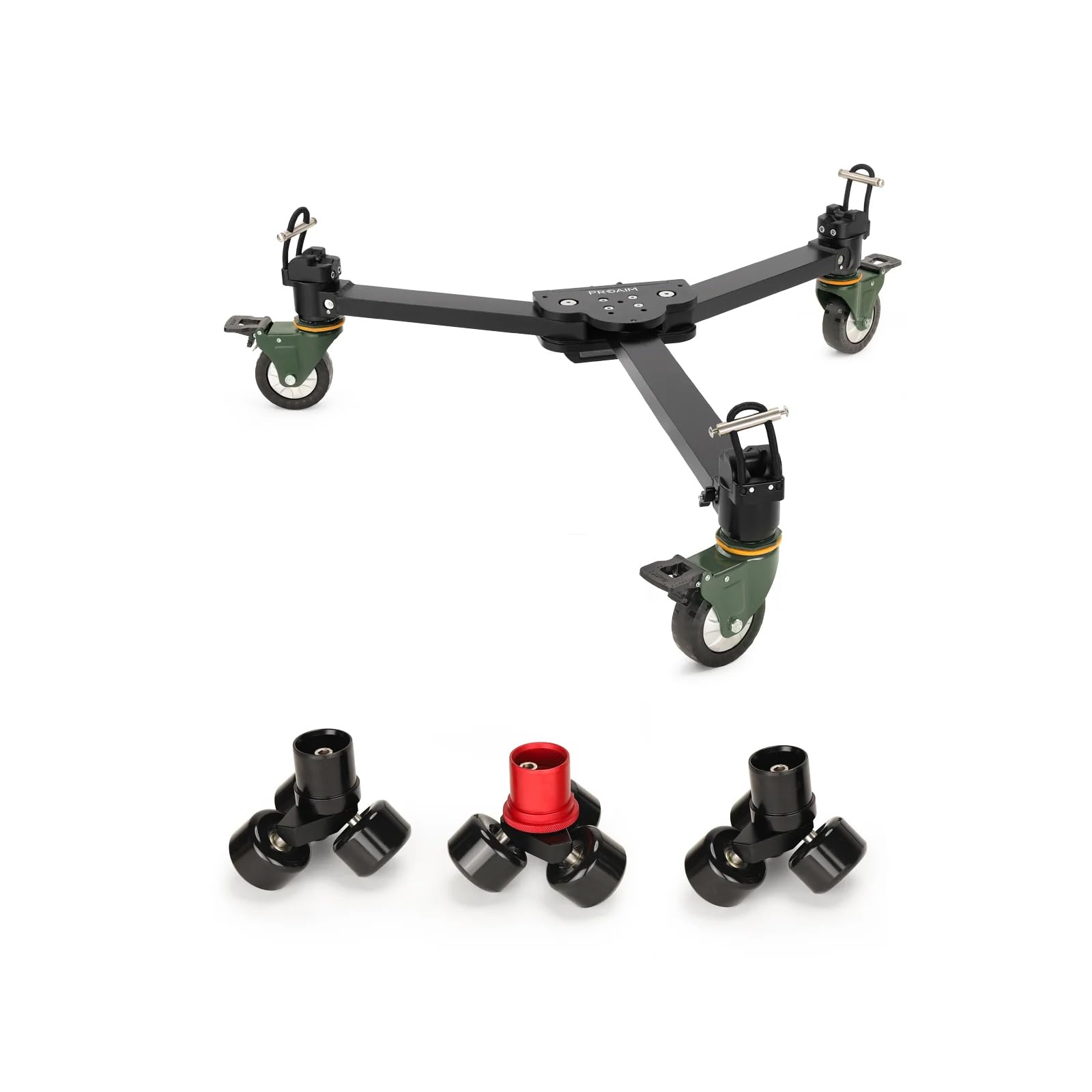 PROAIM Agile Heavy-Duty Floor/Track Studio Dolly. for Single Spiked & Double Spiked Tripods. Robust Construction, 360° Rotating Wheels. Offers Smooth & Flawless Shots