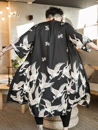 Men Japanese Kimono Coat Loose Yukata Outwear Long Bathrobe Tops Vintage2