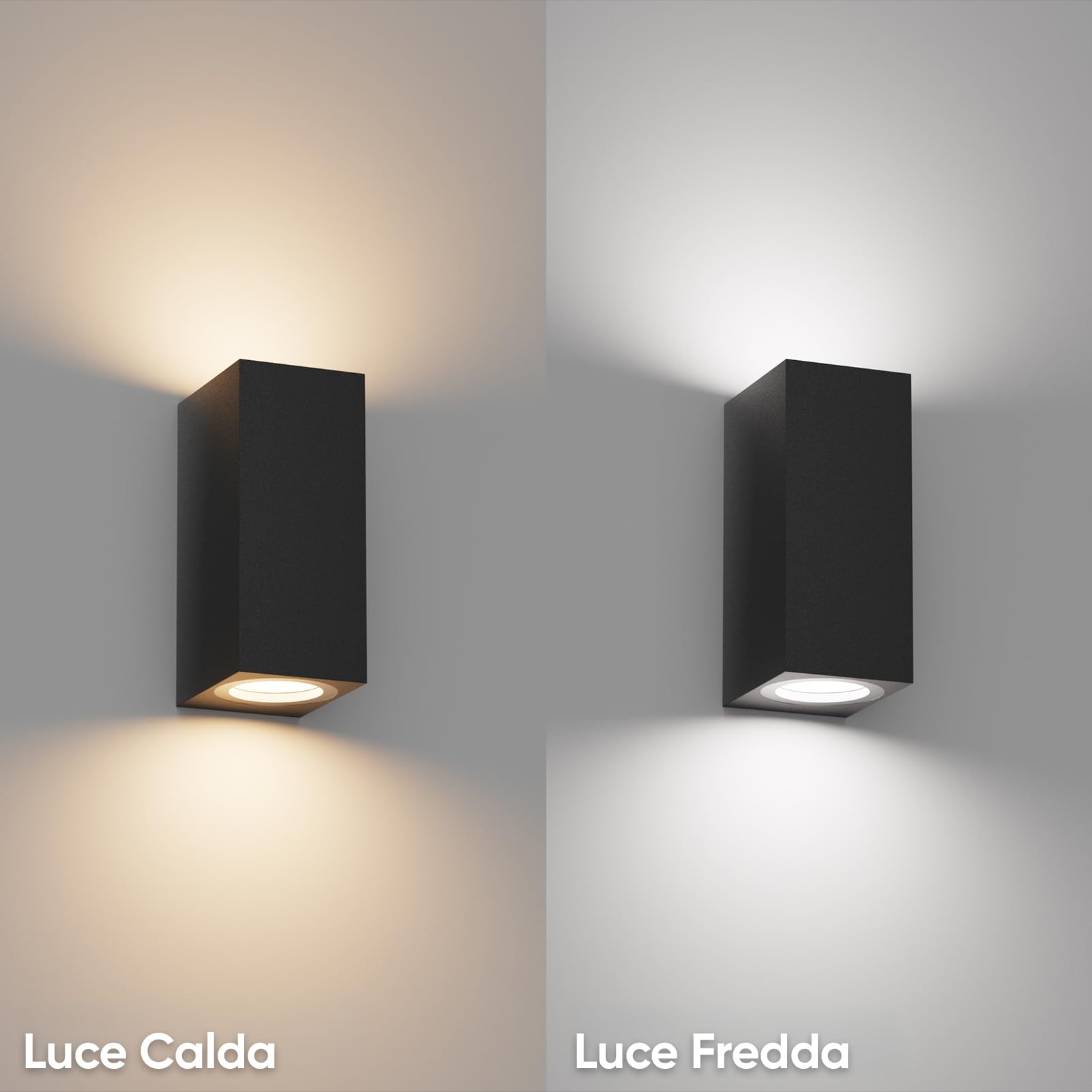 Klighten 4 Pezzi Nero Applique esterno GU10 IP65, Lampadina non Inclusa | Up Down Applique sostituibile con attacco GU10, Lampade da interno in Alluminio, Lampada da Parete per terrazzo esterno