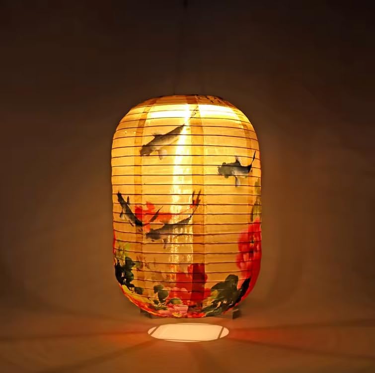 Japanese Style Solar Hanging Lantern Waterproof Solar Lanterns LED Light Nylon Cloth Outdoor Solar Light Atmosphere Solar Lamp Garden Decoration (E)