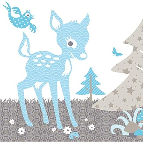 anna wand design border, self-adhesive, 450 x 11.5 cm, ”Little Deer” blue/taupe Cover