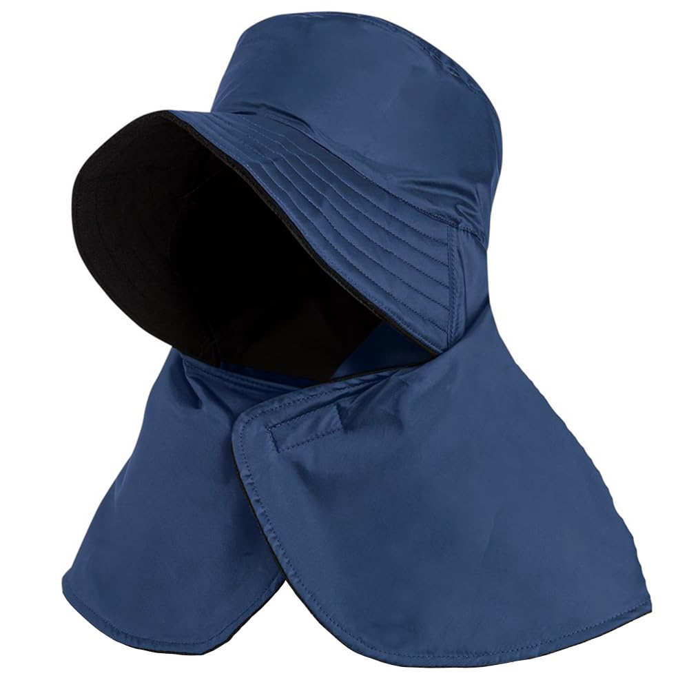 Easylife Long Brimmed Winter Hat Navy | Fleece-Lined Rain-Proof Wide-Brim Hat with Snood