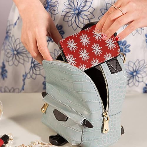 Small RFID Credit Card Holder Wallet with Zipper, Leather Wallet Case for Women Snowflake3