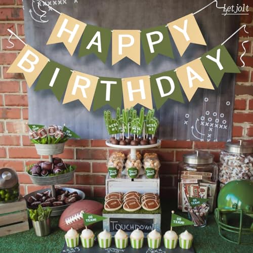 Image of Letjolt Brown Green Happy Birthday Banner Greenery Theme 13pcs