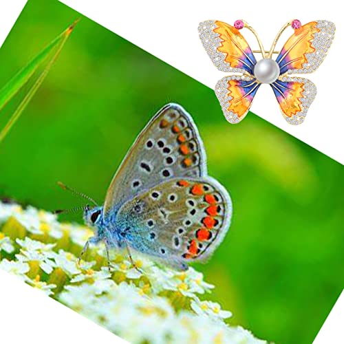 Image of FEELMEM Crystal Rhinestone Butterfly Brooch Pin Blue Color Butterfly Brooches for For Women Wedding /Banquet /Birthday Party (orange)