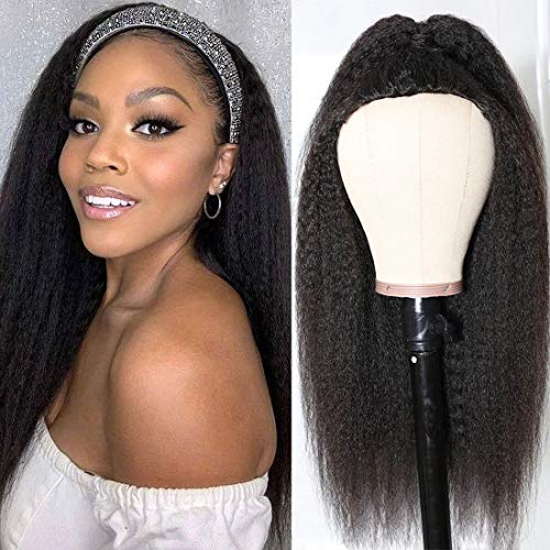 UNice Hair 10A Kinky Straight Half Wig Human Hair for Women,100% Unprocessed Brazilian Virgin Hair Glueless 3/4 Half Wig Wear and Go 150% Density Natural Color 16inch