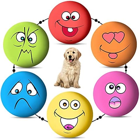 FAMKIT 6Pcs/ Set Smile Face Dog Squeaky Toys Soft Latex Squeak Balls, Dog Chewing Squeaky Ball Toys Non- Toxic Chew Toy with Squeaker Soft Rubber Interactive Fetch Cover