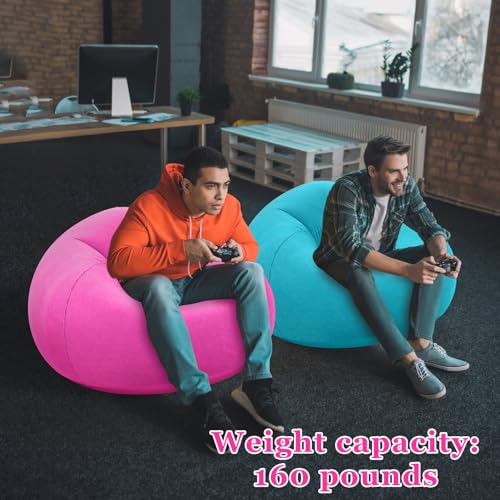 Image of Realspring Inflatable Bean Bag Chairs Outdoor Blow up Camping Chairs Inflatable Lazy Sofa Folding Portable Bean Bag Loungers Couch for Movie Night(Pink,Lake Blue,2 Pcs)