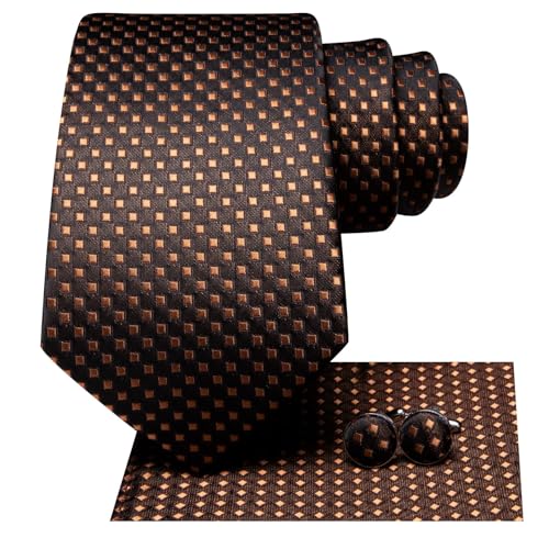 Image of Hi-Tie Silk Ties for Men Plaid Paisley Striped Necktie Pocket Square Cufflinks Set Formal Business
