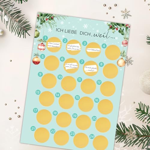 WenmthG Adventskalender zum Rubbeln - Ich Liebe Dich, Weil... - Adventskalender A3 Weihnachtskalender - Geschenk für Frauen - Geschenk für Freundin