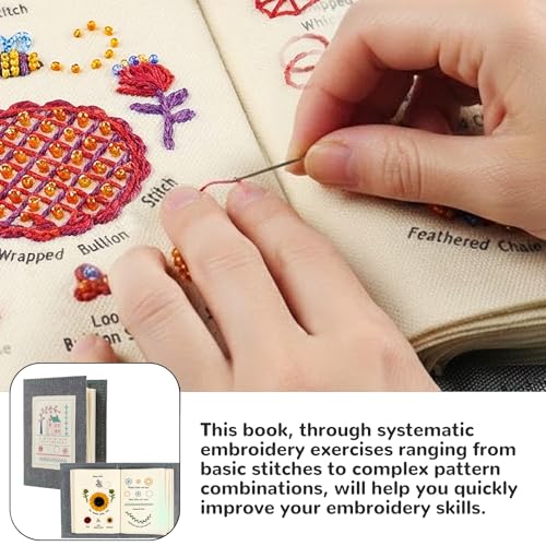 DRADERCH Stickbuch Embroidery Stitch Book, Mini DIY-Stichbücher-Set Hochdichtem Leinen Mit Schritt-Anleitungen für 143 Stiche Näh-Übungsleitfaden Für Erwachsene Hobby Basteln Familie Stricken Weben