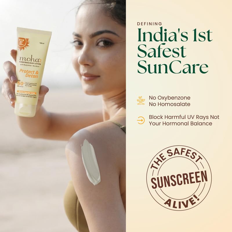 Image of Moha Body Sunscreen SPF 50+ PA++++ 100ml Pack Of 1 | New-Gen Photostable UV Filters | Water & Sweat Resistant Sunscreen Lotion | Broad Spectrum Sunblock | Tan Protection | Lightweight Non-Sticky.