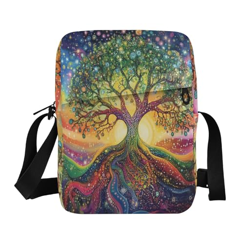 mens messenger bag crossbody mens shoulder bag Womens Casual Purses Adjustable Strap for School School- The Tree Of Life Colorful