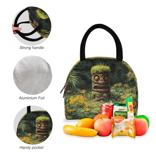 Backpack Lunch Bag Set Tiki Statue Print, Big Storage Travel Backpacks with Insulated Lunch Box for Office Hiking Picnic4