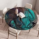 Hixingo Mantel Mármol 3D, Impermeable Mantel con Borde Elástico, Lavable Redondo Cubre Encimera 60-160CM para Cocina, Comedor, Dormitorio (Verde 03,120CM)