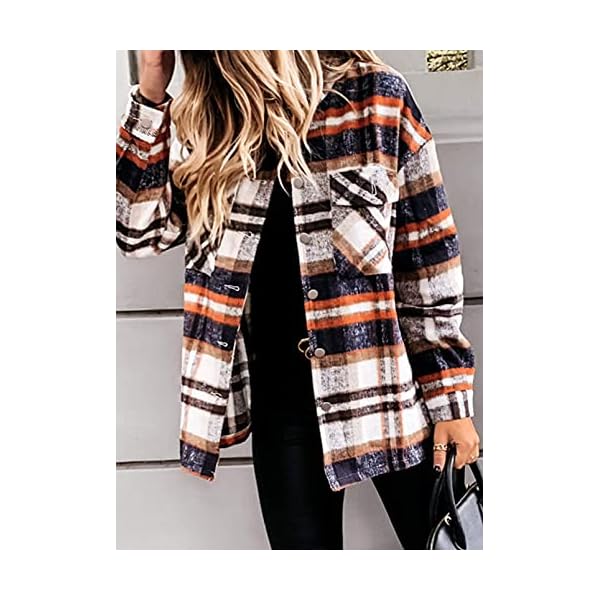 Dokotoo-Womens-Corduroy-Button-Down-Shirts-Boyfriend-Long-Sleeve-Oversized-Blouses-Tops Dokotoo Women's Classic Plaid Button-Up Flannel Shirt, Long Sleeve, Soft Checked, Boyfriend, Loose, Office Jacket - Blue, M