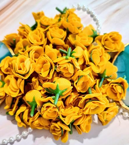 Image of VRB DecTM 50 Pcs Artificial Fabric Rose Fake Flowers Water Floating Flowers,Festival and Events, Home, Table, Bedroom, Pooja Room Decoration Items and DIY. (Yellow)