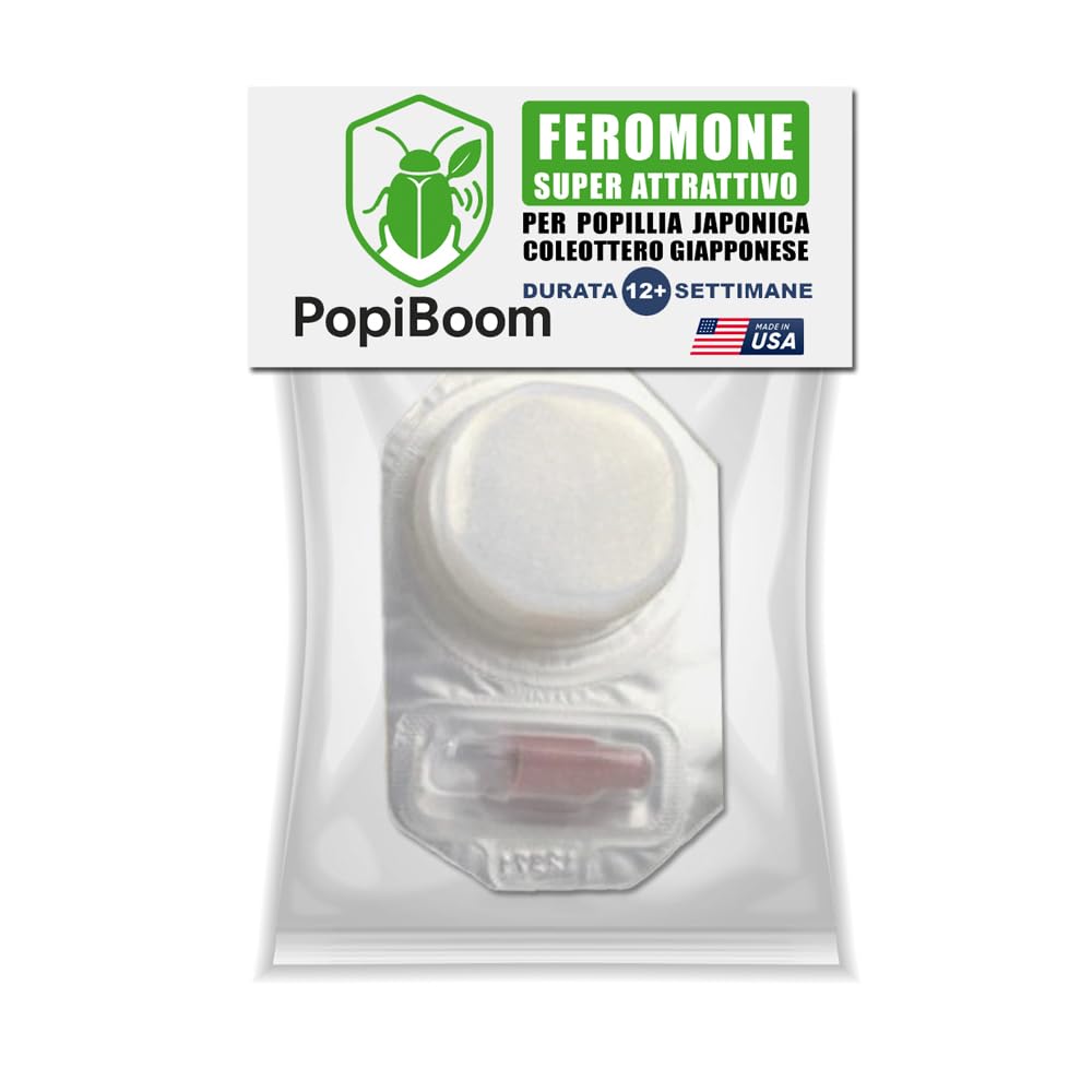 POPIBOOM | Ricarica Feromoni attrattivi per PopillIia Japonica Coleottero Giapponese Scarabeo Giapponese Made in USA. Durata 12+ settimane. Super attrattivo. 1 ricarica (PopillIia Japonica)