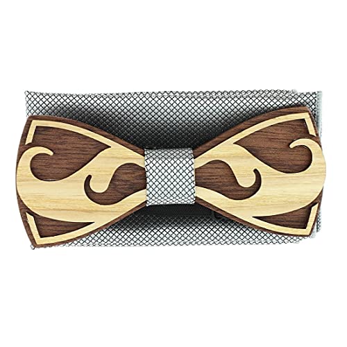 Coffret nœud papillon bois Tony & Paul motif moustache gris clair
