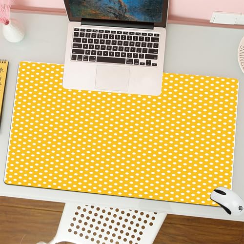QRFASFZO Tapis de Souris Gaming - 30x80 cm - Tapis de Souris Esports - Ne Glisse jamais - Couverture complète du Bureau - Sets de Table Jaunes à Pois sur Fond uni,...