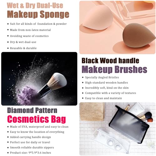 All in One Makeup Kit for Women Full Kit, Travel Makeup Gift Set for Women Teens Girls, Includes Eyeshadow Foundation Primer Lipsticks Mascara Brush Sponge Brow Pencil Soap Eyeliner Contour Stick Bag
