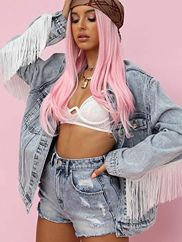 Womens Fringe Jean Jacket Oversized Denim Jacket (S, Fringe Jacket Blue) #TOP1