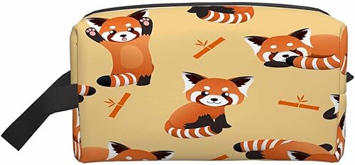 Bolsa de maquillaje Bolsa de cosméticos de viaje, bolsa de maquillaje portátil versátil con cremallera para mujeres, Rojo (Red Panda)