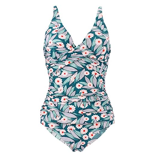 LA ORCHID Laorchid one-piece-baddräkt badmode v-ringad dam baddräkt magen push up stora storlekar baddräkt raffning bikini, Grön blomma, 36 SE