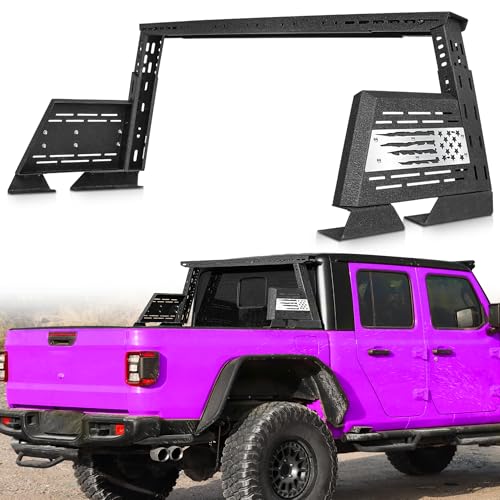 Image of MONOKING Adjustable Roll Bar Chase Rack for Mid Size Truck, Sport Bar Compatible with Tonneau Cover for 2007-2026 Tacoma Gladiator JT Ranger Colorado Canyon Frontier, DIY USA Flag MOLLE Panel Bed Rack