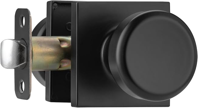 Black Interior Door Knobs for Hall & Passage Door, Non Locking with Aluminum Square Rosette