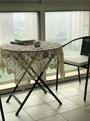 Damanni Beige Cotton Handmade Crochet Lace Tablecloth Doilies Table Overlay,Square,31 Inch By 31 Inch #TOP5