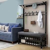 4-in-1 kapstok met schoenenrek en bank, industriële kapstokstandaard met kledingstang en haak, halboom voor woonkamer, hal, kleedkamer, kantoor, slaapkamer, 80/100 x 33 x 172 cm