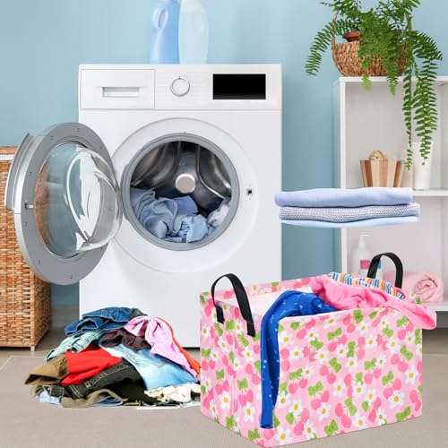 Image of Gift Toy Storage Basket for Girls and Boys, Storage Organizer for Nursery Hamper Home Bedroom Laundry Hamper Shelf Easter Baskets (Pink Cherry)
