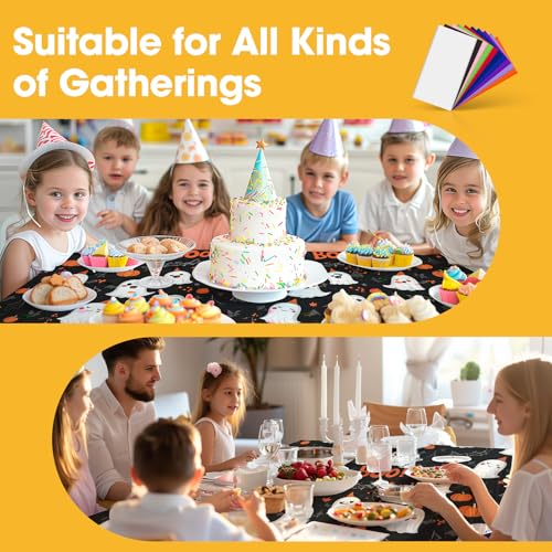 Image of Niuara Halloween Black Plastic Table Cloth - 4 Pack 54 inch x 108 inch Rectangle Disposable Tablecloths for 6FT Tables, Table Cover for Party, Holiday & Gathering Use