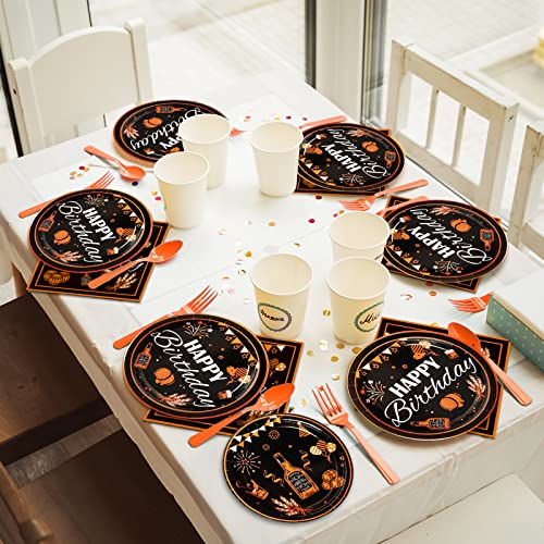 Image of 96 Pcs Black & Gold Cheer Theme Birthday Plates & Napkins - Party Supplies for 24 Guests