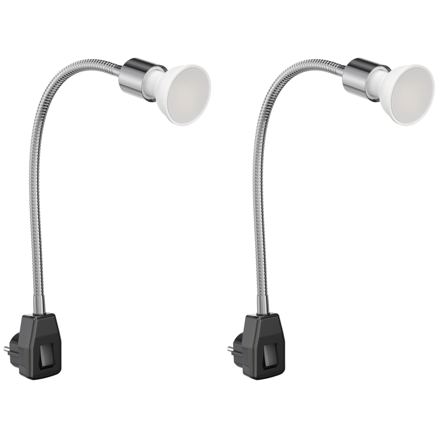 ledscom.de 2x lampe de prise LESCH lampe de lecture col de cygne, interrupteur, chrome/noir lampe LED 630lm blanc