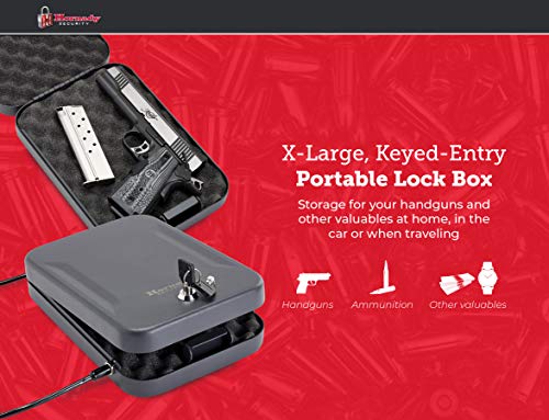 Hornady Portable Lock Box For Guns And Valuables - Includes 2 Keys And 4 Foot Steel Cable - Thick 16 Gauge Steel - An Ideal Portable Car Lock Box Or Truck Safe - Extra Large, Black, 10 X 7 X 2 Inches #TOP1