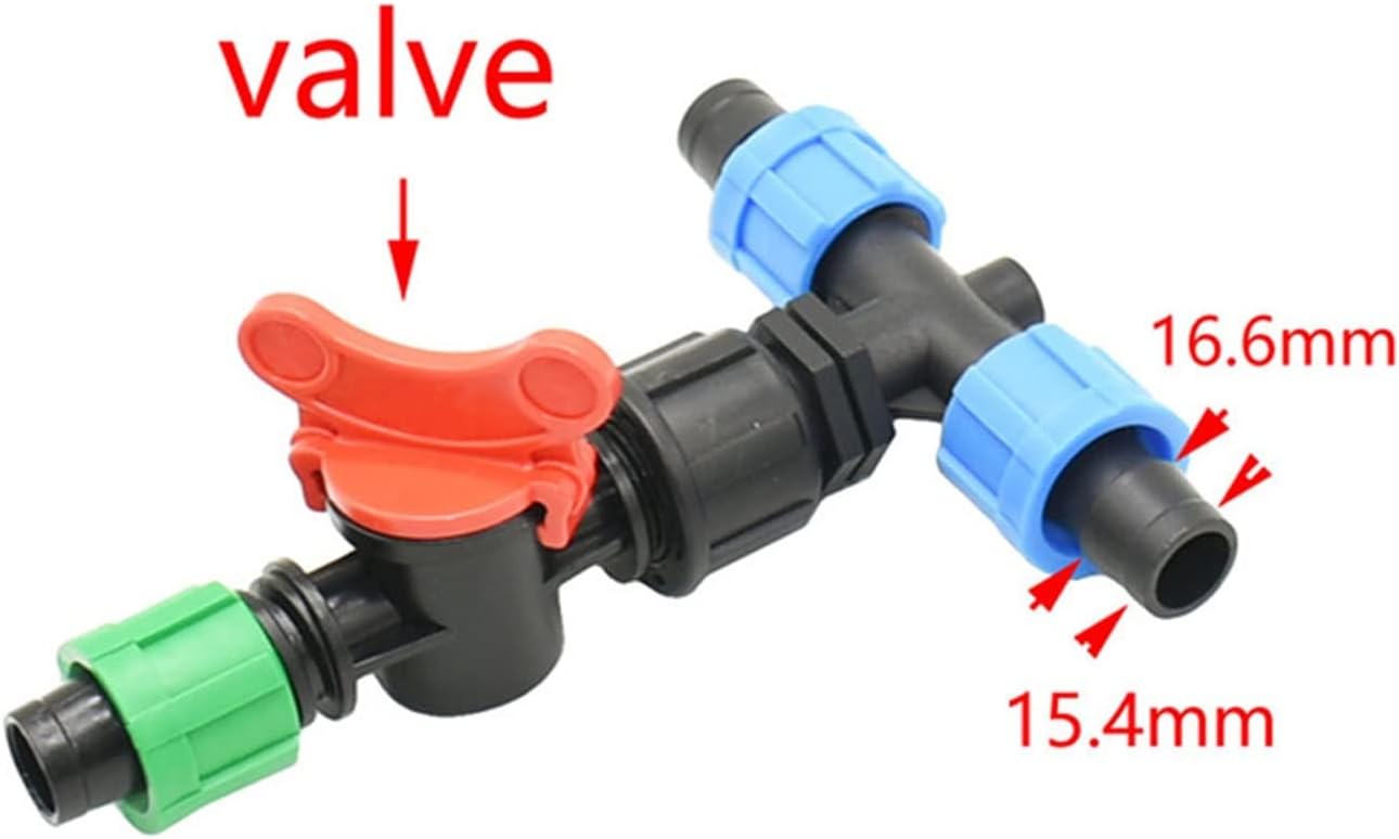 Spray Water Connection 16 Mm Irrigation Drip Irrigation Belt Connector Tee Hose Diverter with Valve Agricultural Irrigation Hose Connector with Lock Nut