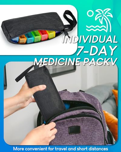 Image of Monthly Pill Organizer 2 Times a Day with Weekly Pill Bags, Portable Hard Shell Case, Pill Cutter & Opener Pick, Monthly and Weekly Stickers for Medication Management (Purple, 2 Times a Day)