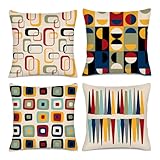 HIKENVIU Mid Century Modern Pillow Covers 18x18 Set of 4 Retro Throw Pillow Cases for for Couch Bed Sofa Chair Vintage Living Room Decor