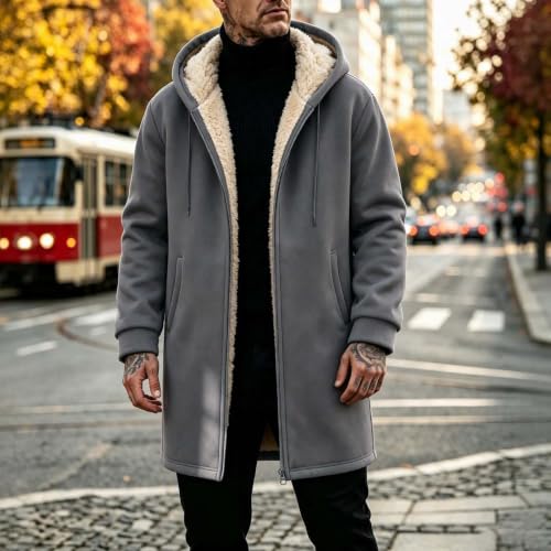 Long Fleece Jacket Men Sherpa Lined Full Zip Coat Fleece Lined Hooded Coat - image 5