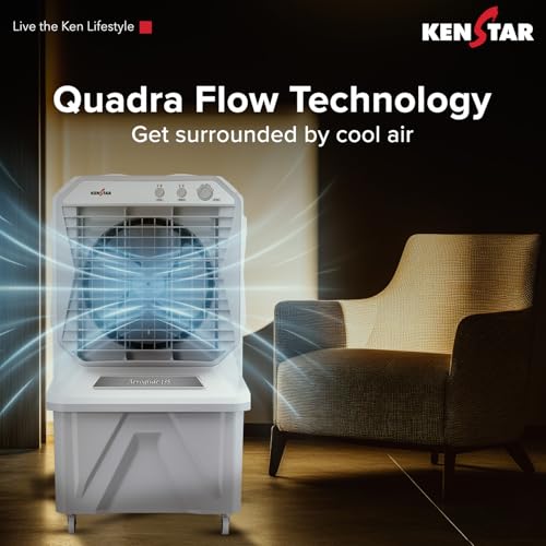 Image of Kenstar AEROGLIDE HC 135 L Desert Air Cooler WITH FRONT LOCKING COMMERCIAL GRADE WHEELS for Home|Anti-Bacterial Honeycomb Pads|High-Speed |80Ft Air Throw|1-Yr Product Warranty|Light Grey