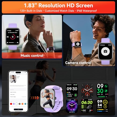 Image of Smart Watch with Alexa Built-in, 1.83 inch HD Touchscreen Fitness Tracker, Bluetooth Notifications, IP68 Waterproof, 120+ Sport Modes, 24 /7 Heart Rate & Sleep Monitor for iPhone Android iOS (Purple)
