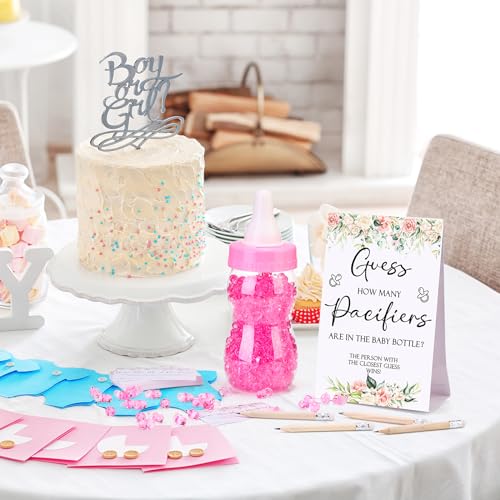 Image of Roowest 512 Pcs Baby Shower Games Guess How Many Pacifiers Sign 100 Small Guessing Games 10 HB Pencils 750ml Milk Bottle 400 Acrylic Pacifiers Decoration for Guest Gender Reveal(Pink,Flower)