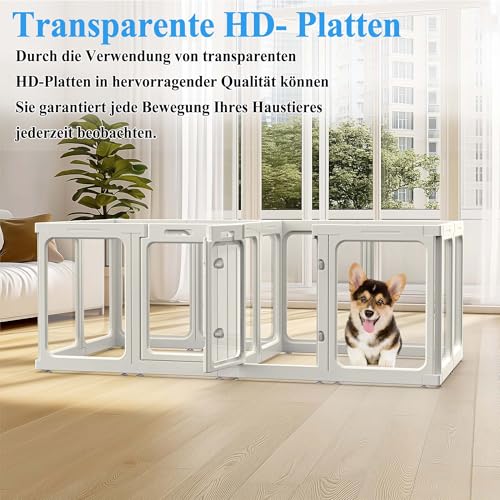 SISKEYCOOC 60cm Klarer Acrylplastik Welpenlaufstall, Transparenter Hundelaufstall mit Tür, Haustierumrandung für Innenbereich, Leicht reinigen, Welpenauslauf für kleine und mittel Hunde (10 Stück)